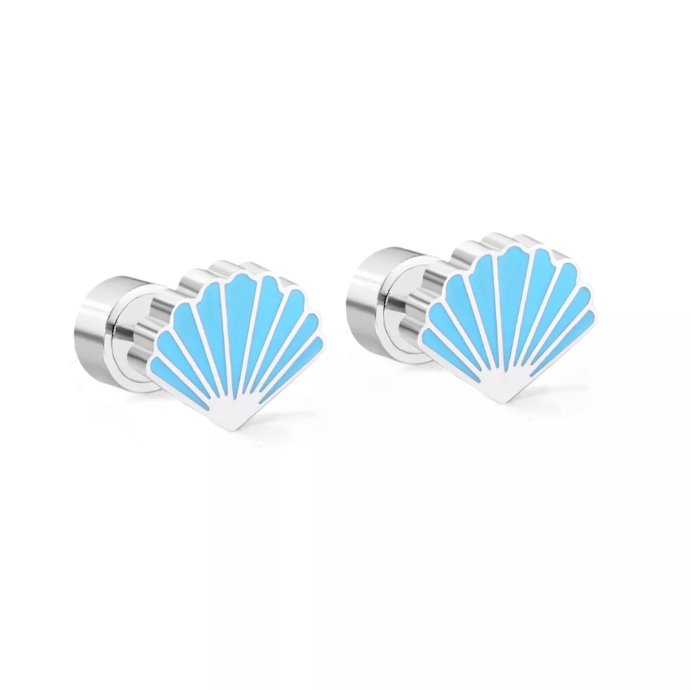 Clam Shell Stainless Steel Stud Earrings